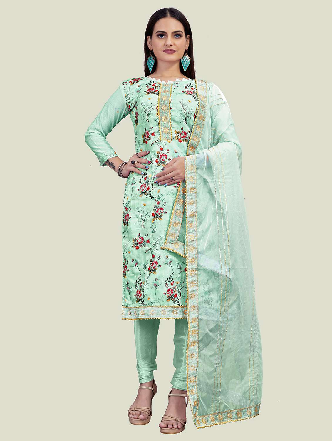 women floral printed unstitched suit set