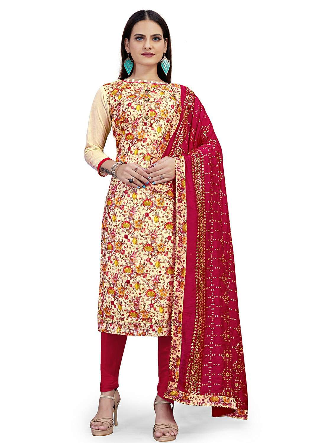 women floral printed unstitched suit set
