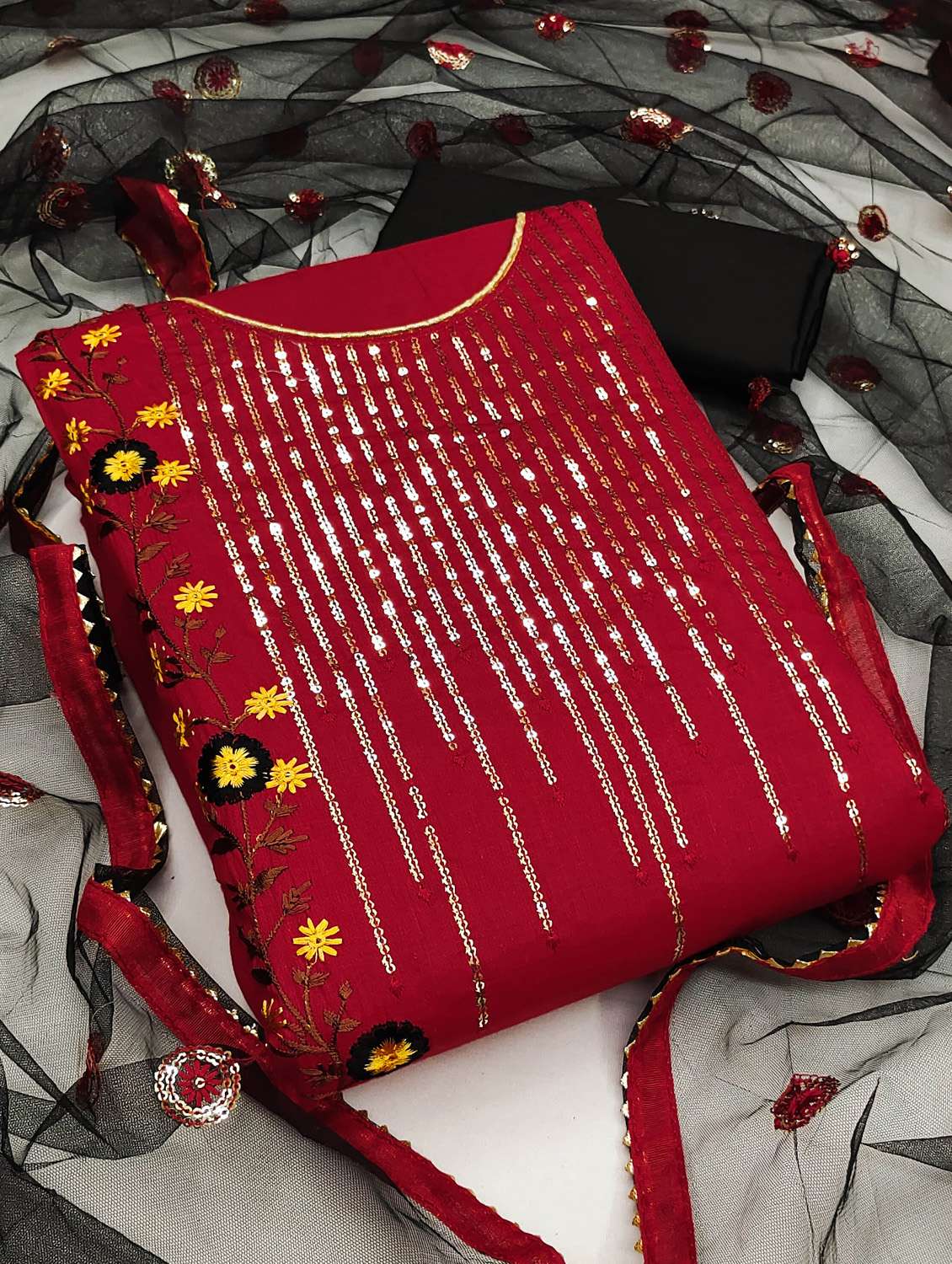 women solid with work unstitched suit set