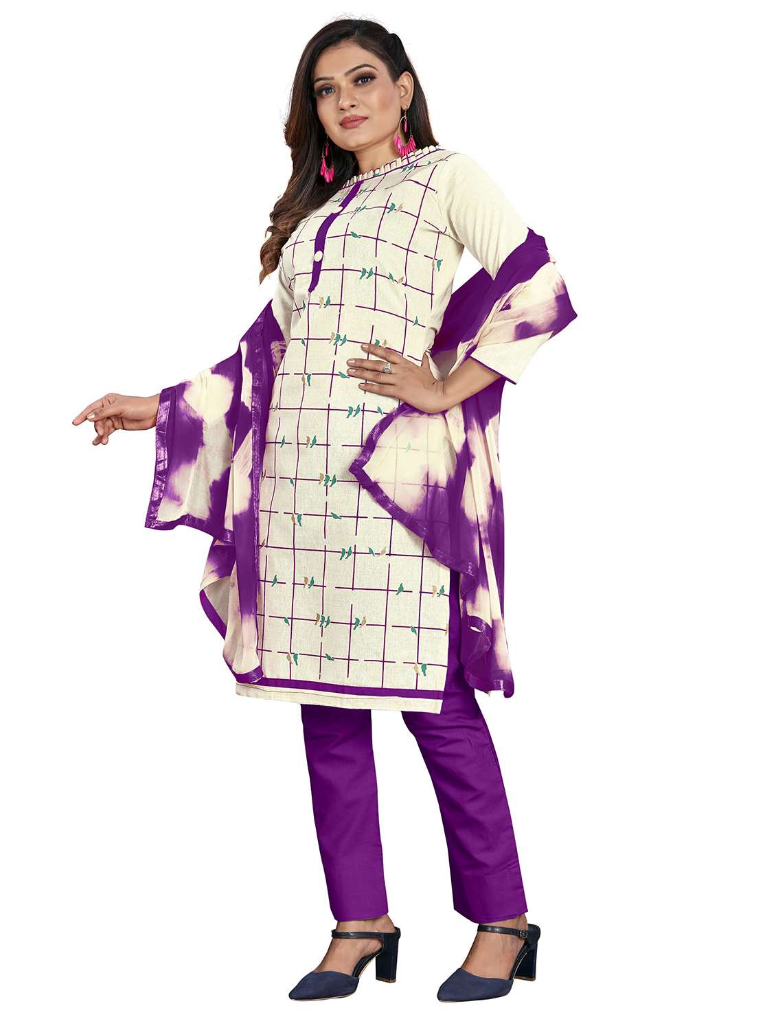 women printed unstitched suit set