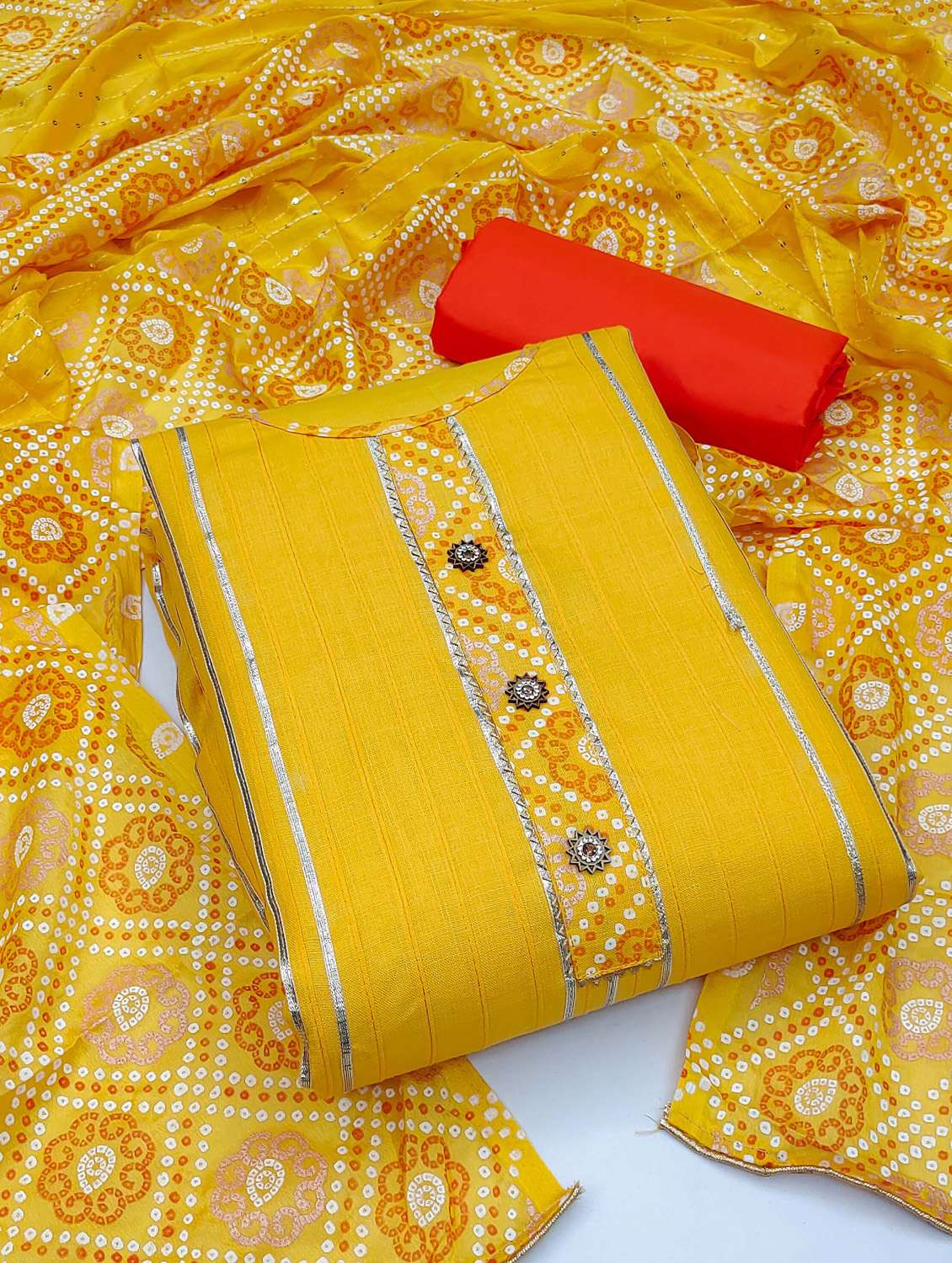 women solid with work unstitched suit set