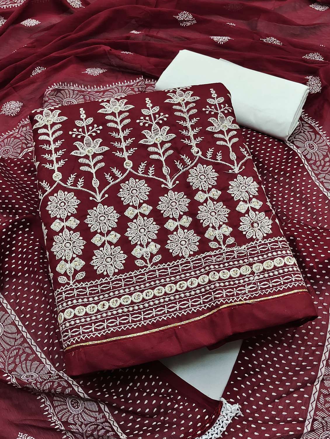 women solid with work unstitched suit set