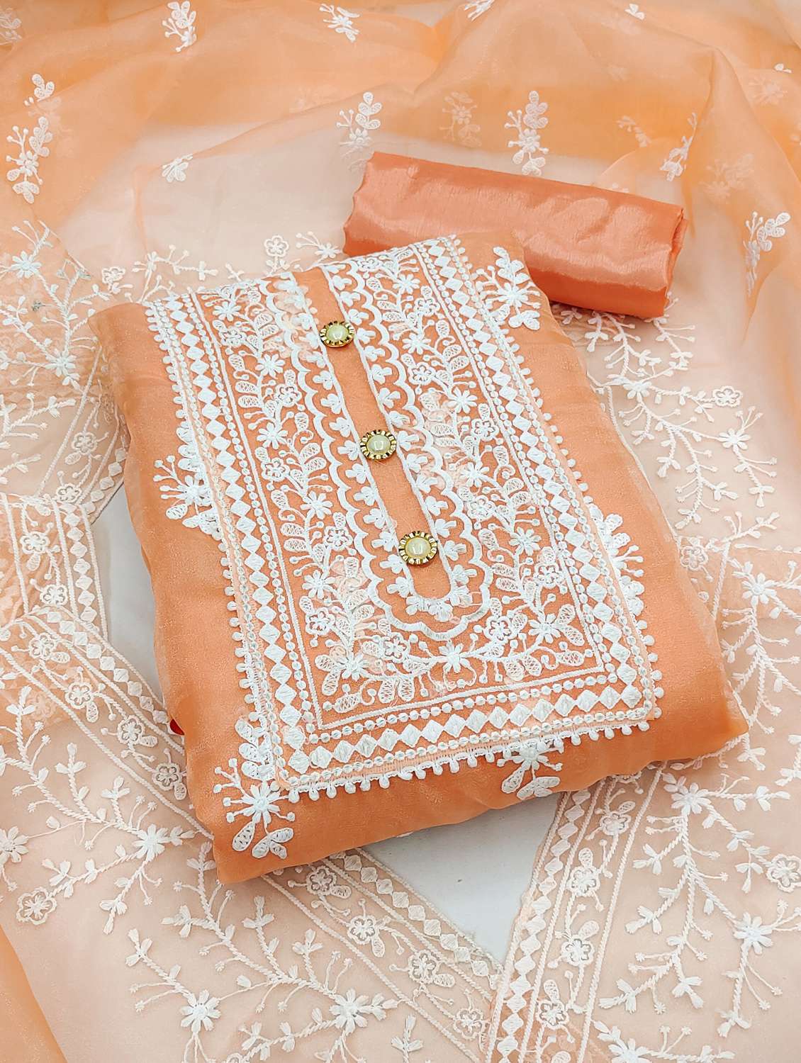 women solid with work unstitched suit set