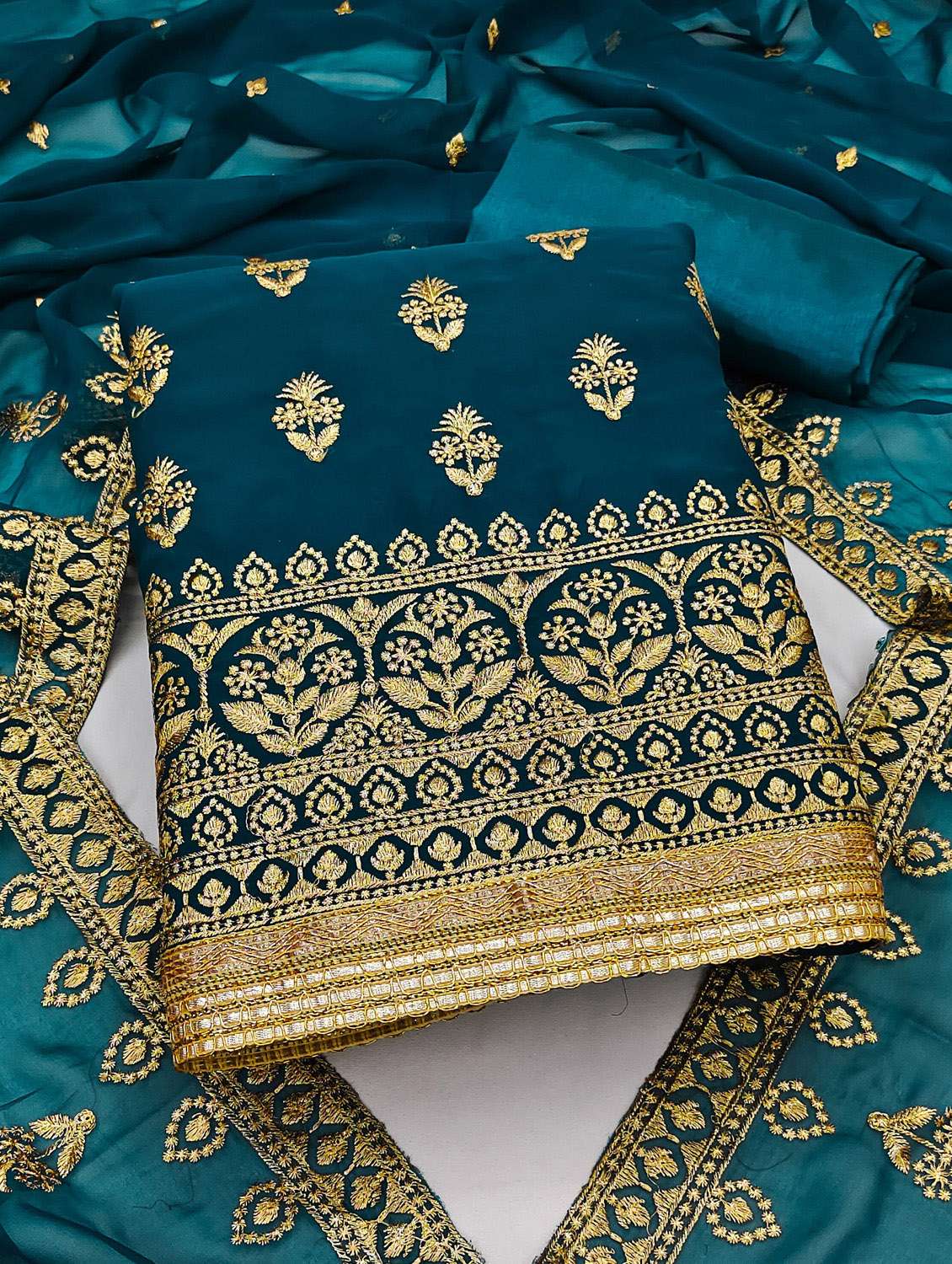 women solid with work unstitched suit set