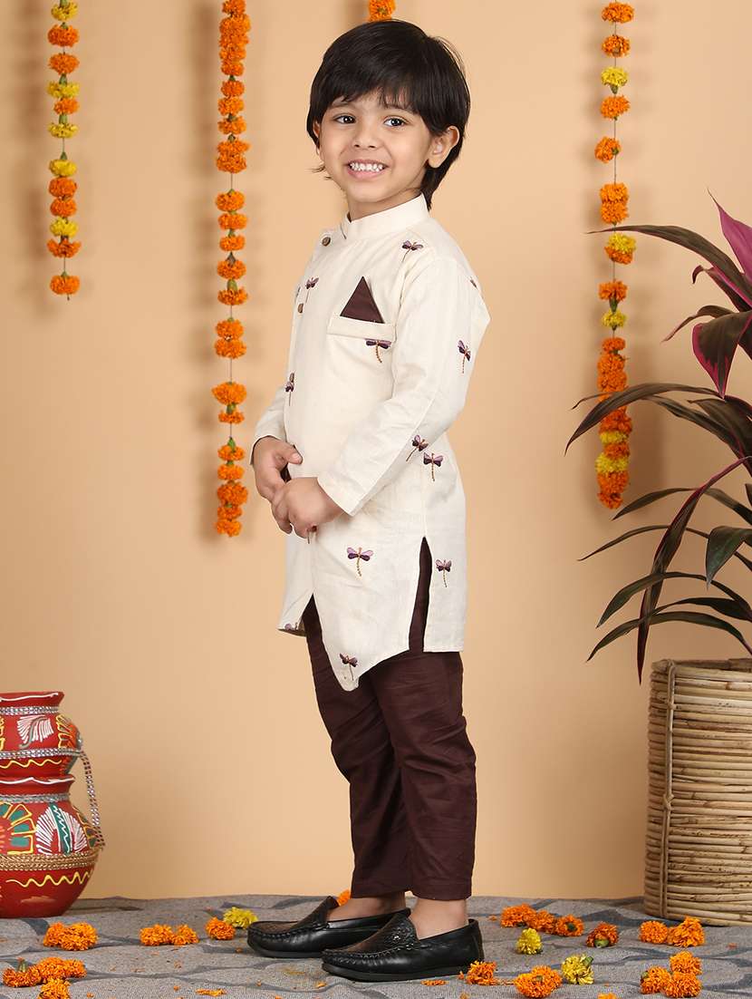 boys printed long sleeve kurta set