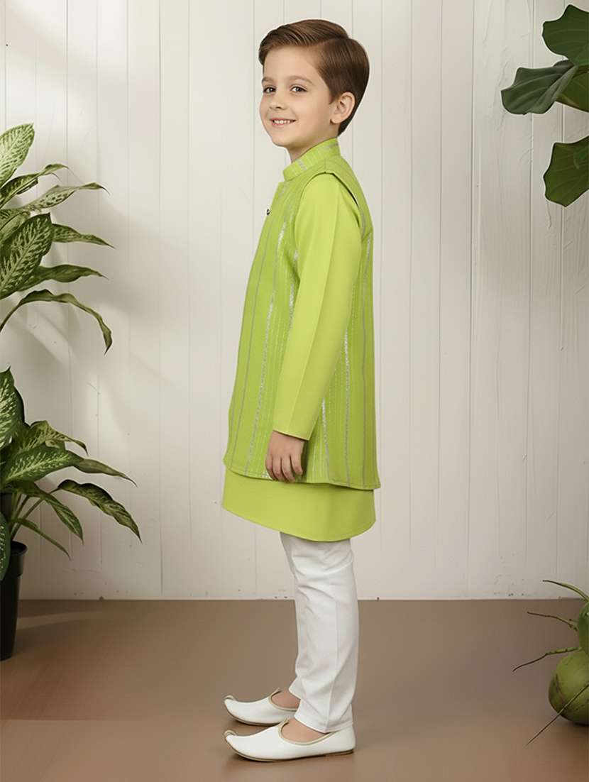 boys self designed kurta and pyjama set with jacket - 22397351 -  Standard Image - 3