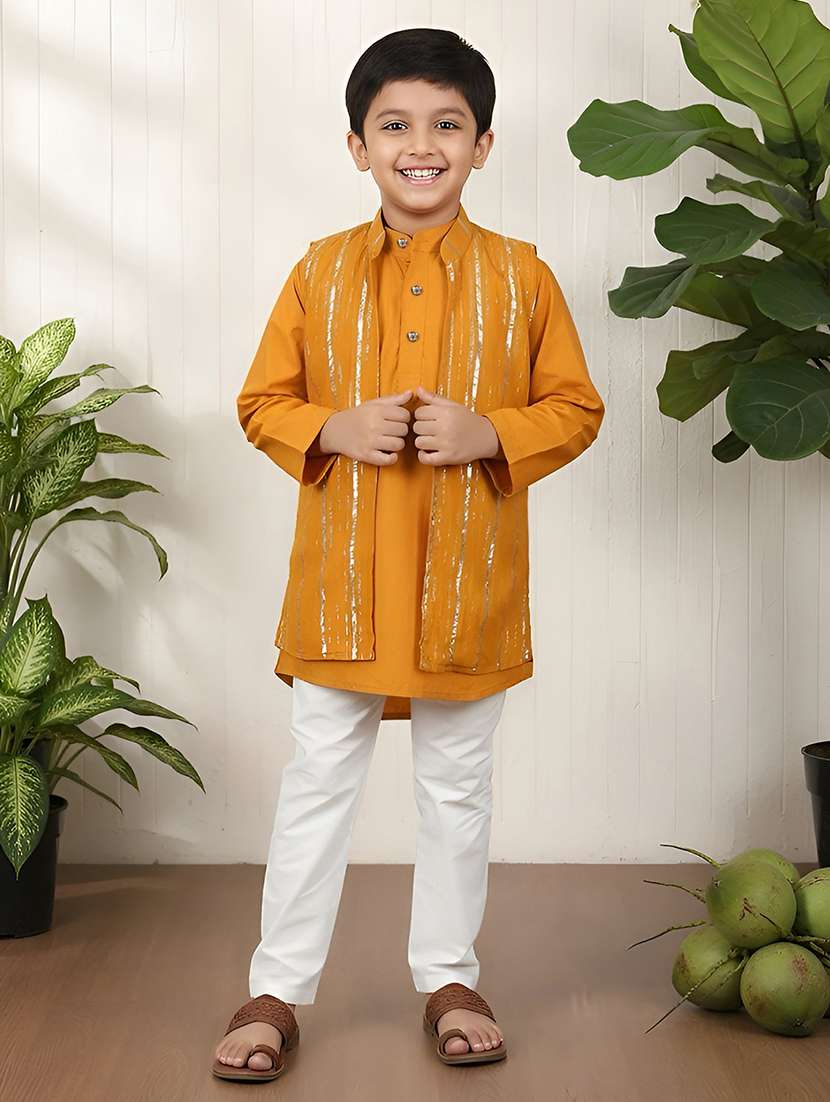boys self designed kurta and pyjama set with jacket