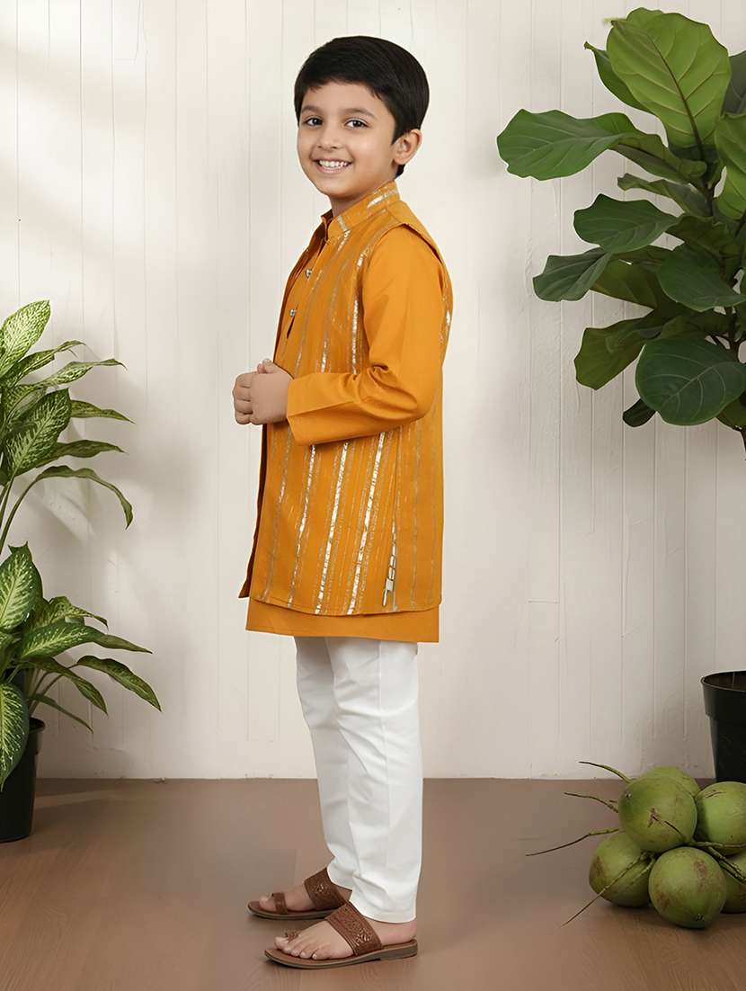 boys self designed kurta and pyjama set with jacket - 22397352 -  Standard Image - 3