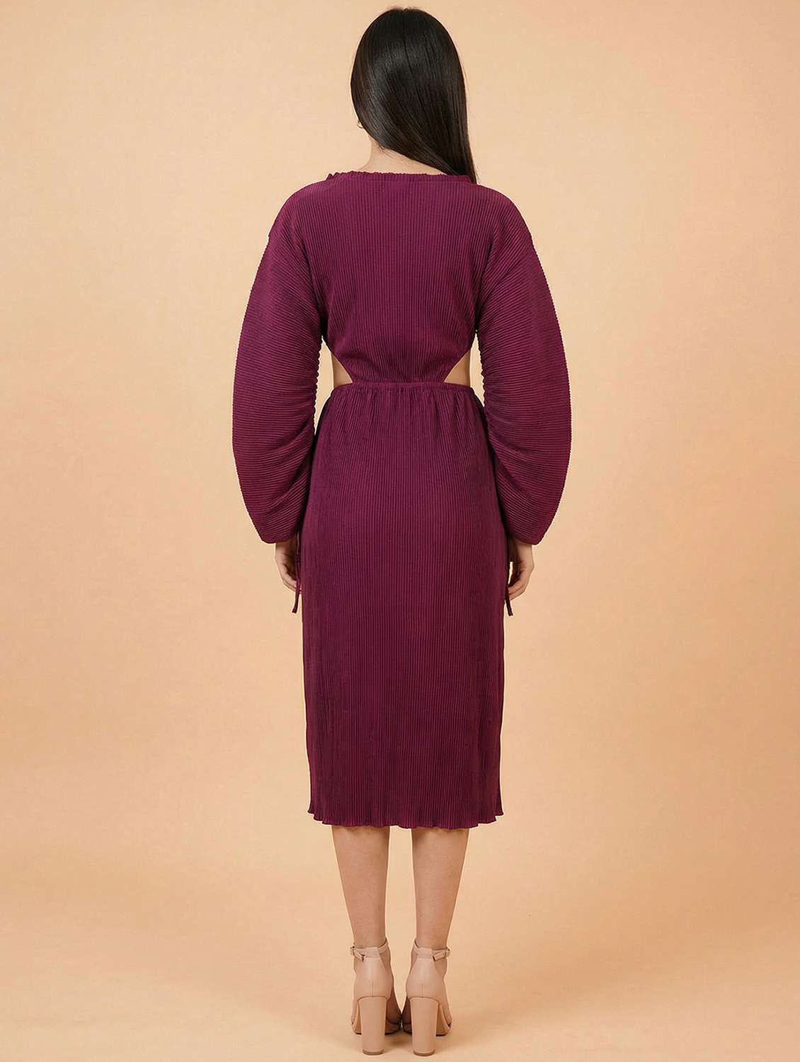 women solid long sleeve cut out sheath dress - 22397373 -  Standard Image - 5