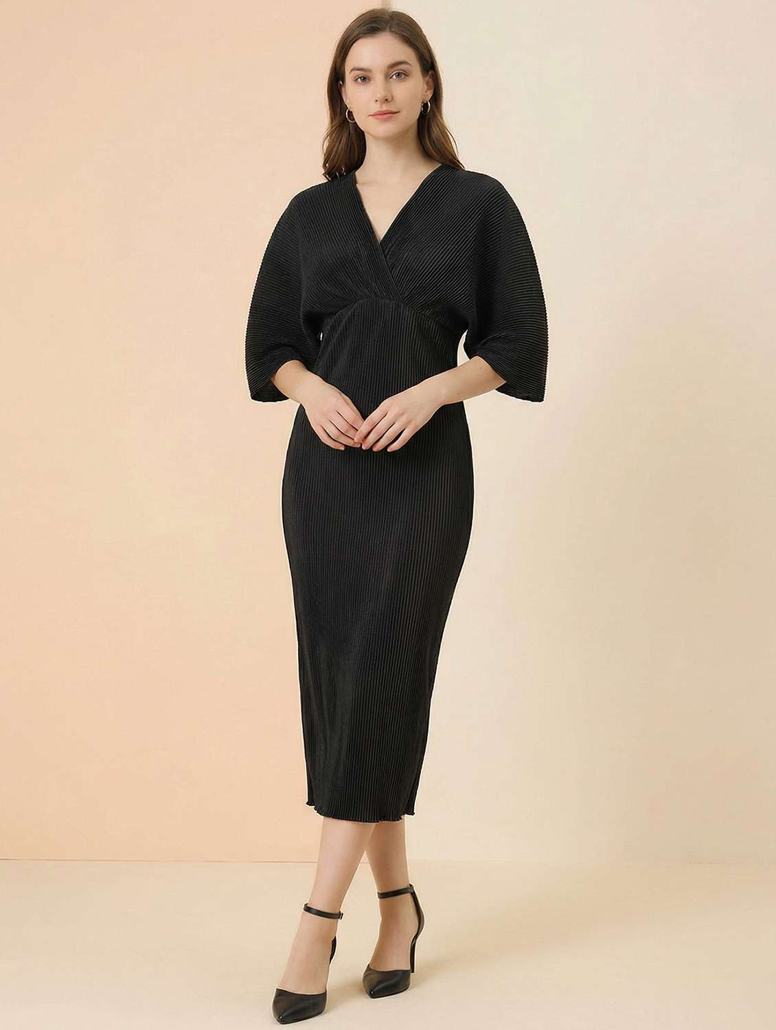 women solid puff sleeve sheath dress - 22397374 -  Standard Image - 3