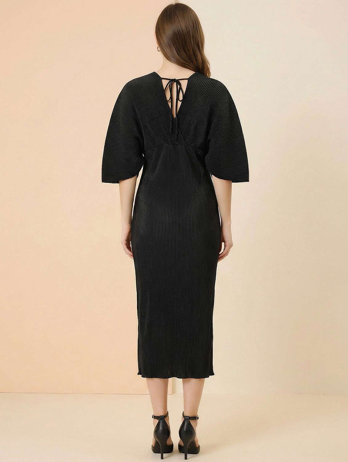 women solid puff sleeve sheath dress - 22397374 -  Standard Image - 5