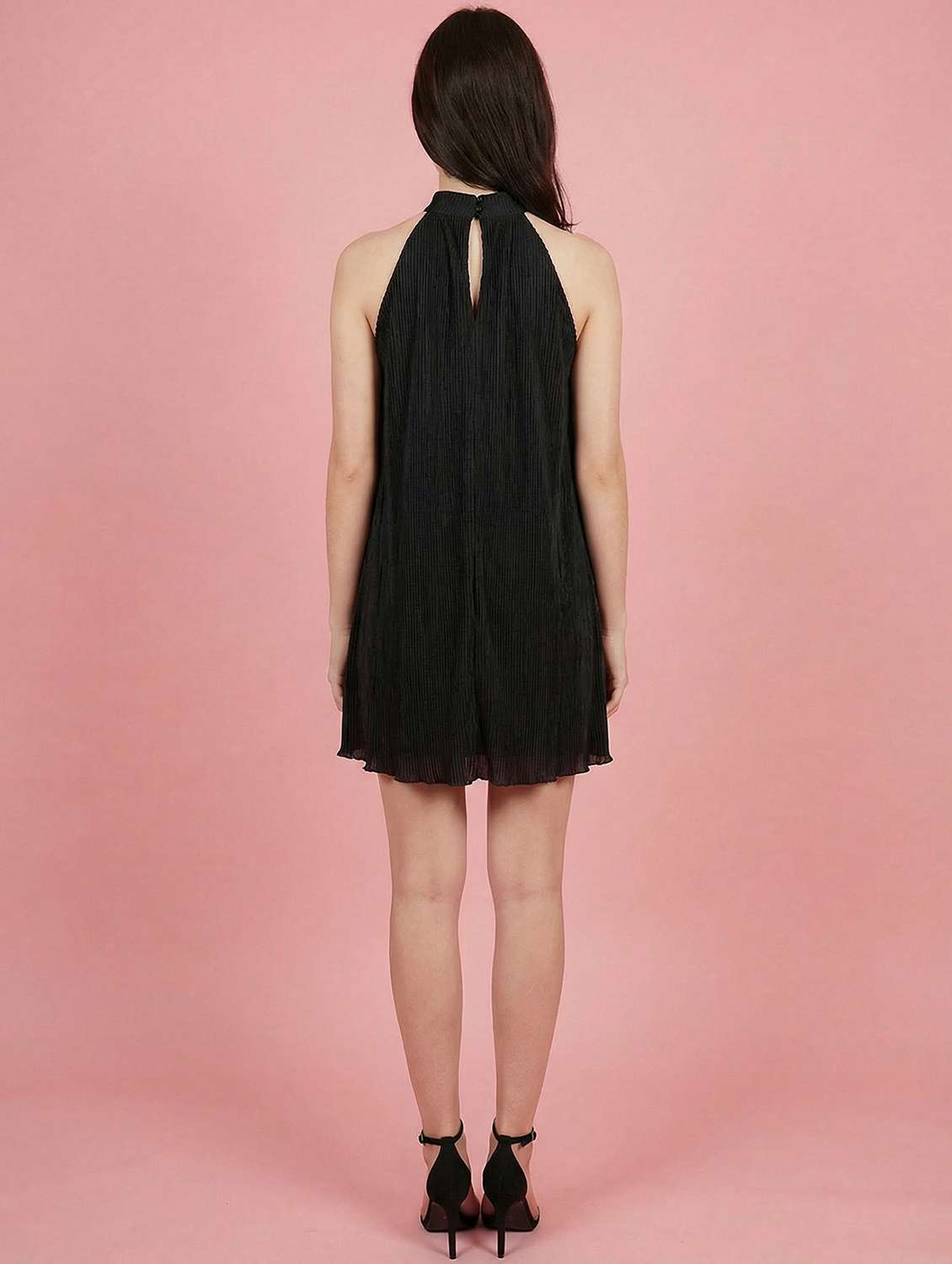 women solid halter neck sleeveless a-line dress - 22397375 -  Standard Image - 5