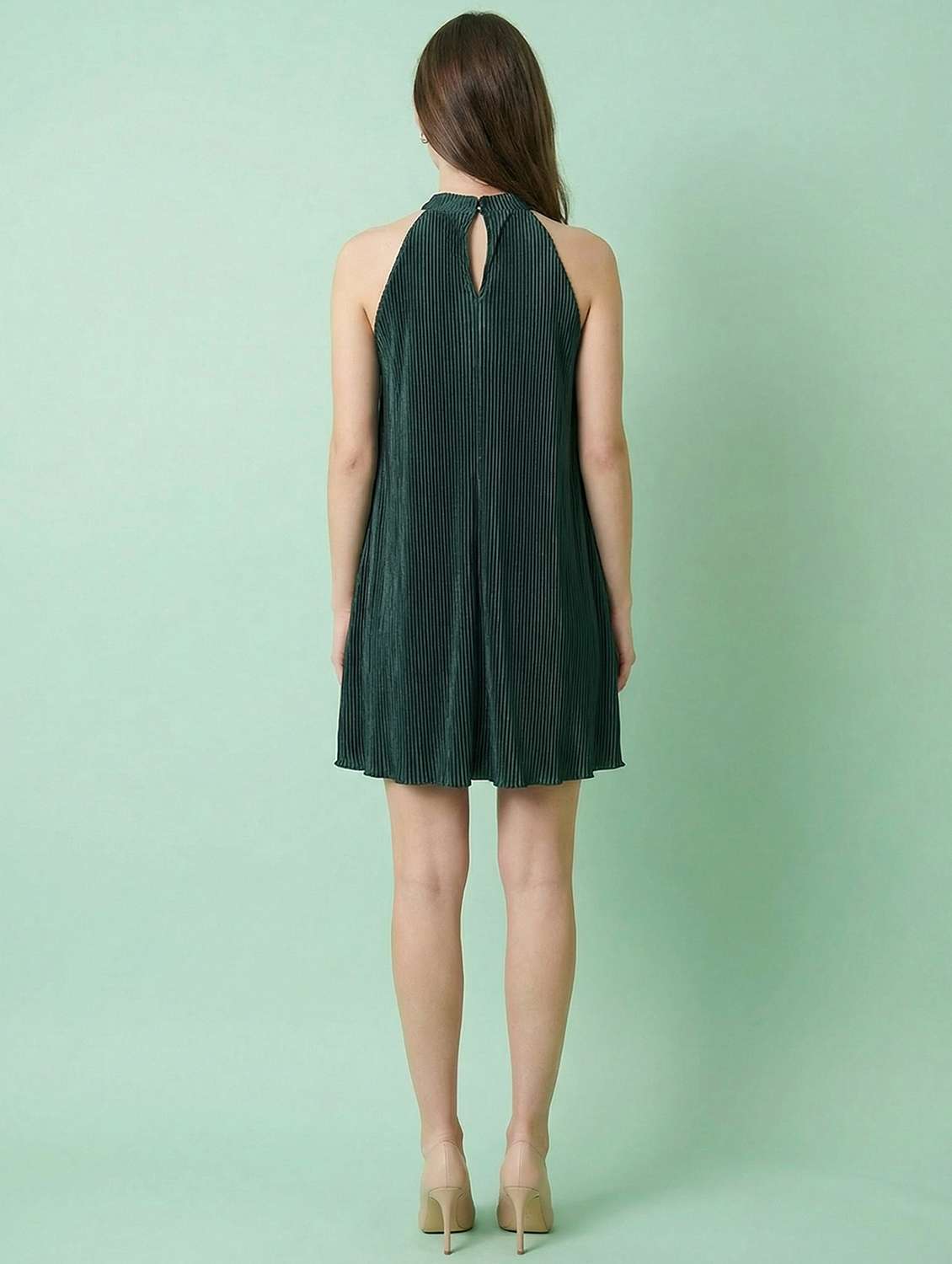 women solid halter neck sleeveless a-line dress - 22397377 -  Standard Image - 5