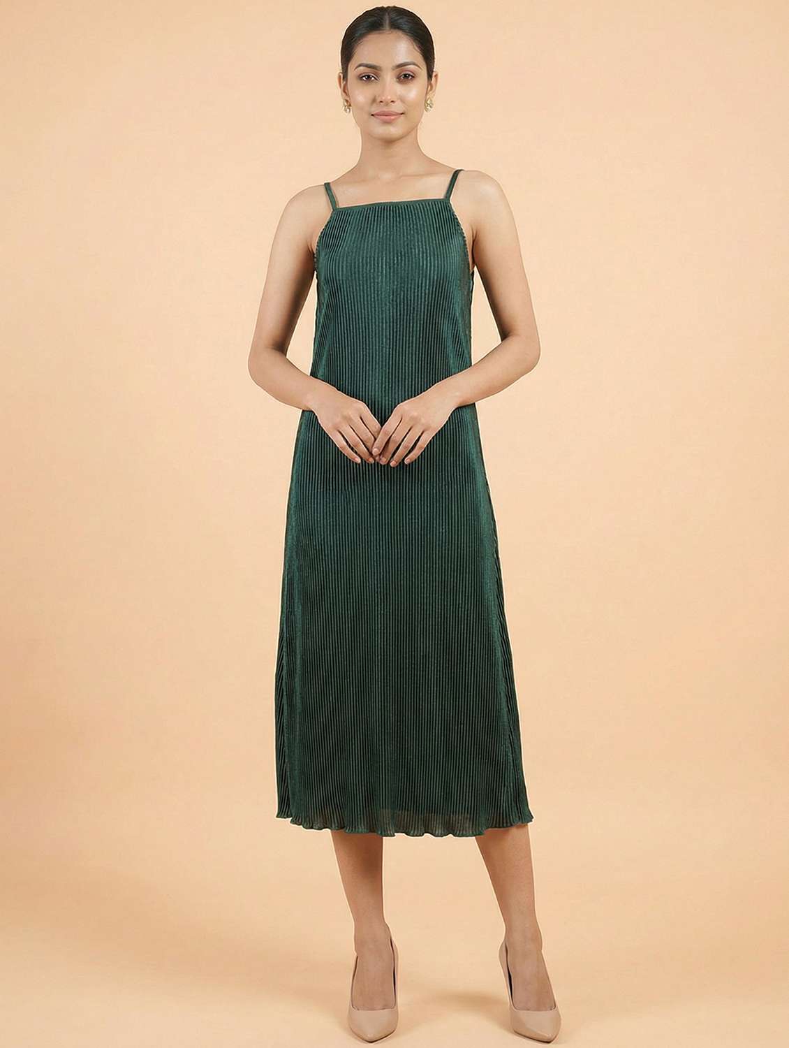 Women Solid Shoulder Strap A-line Dress - 22397378 -  Standard Image - 3