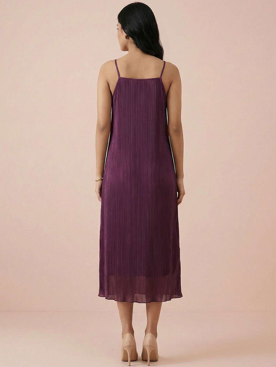 women solid shoulder strap a-line dress - 22397379 -  Standard Image - 5