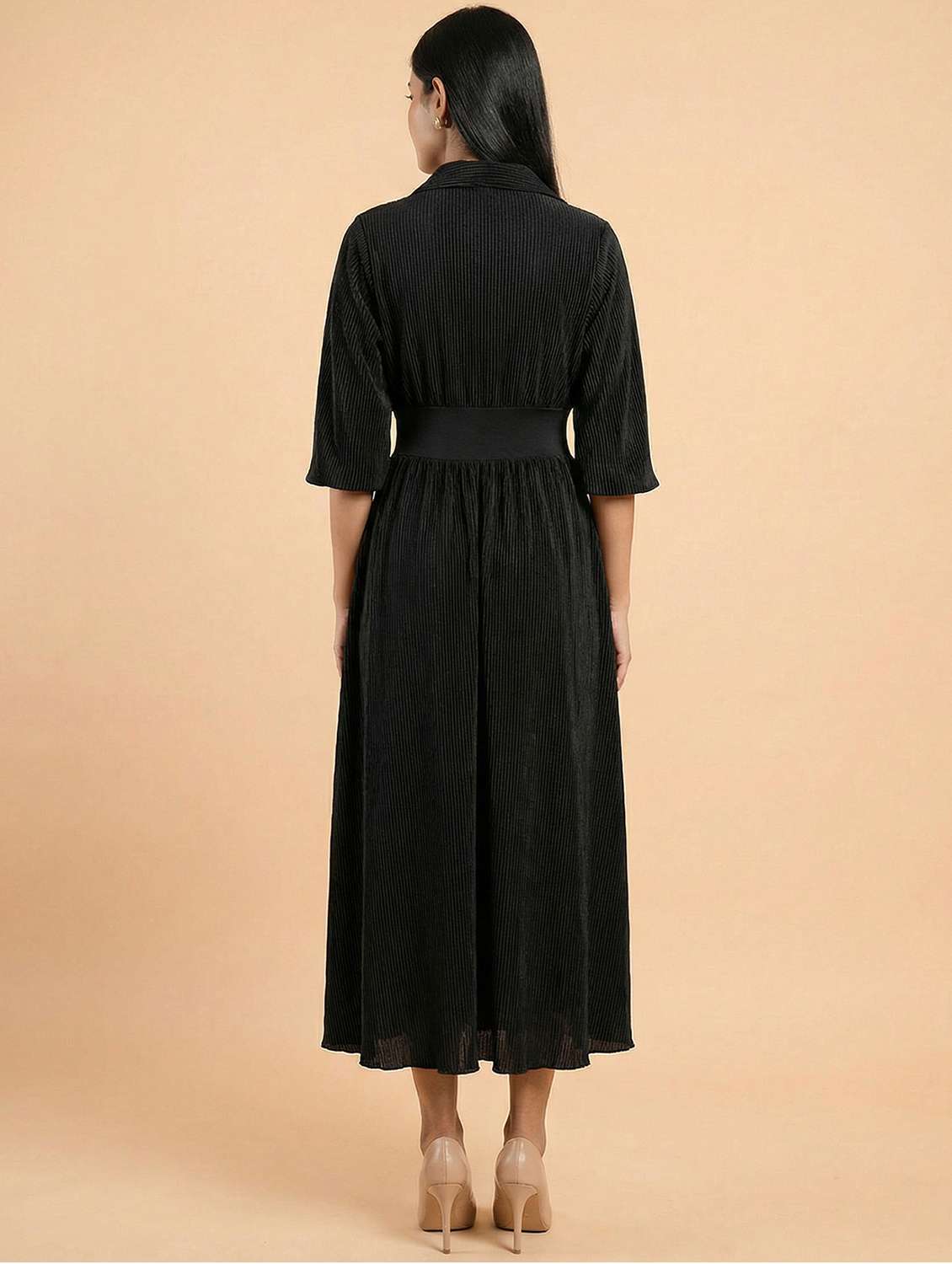 women solid collared fit & flared dress - 22397381 -  Standard Image - 5
