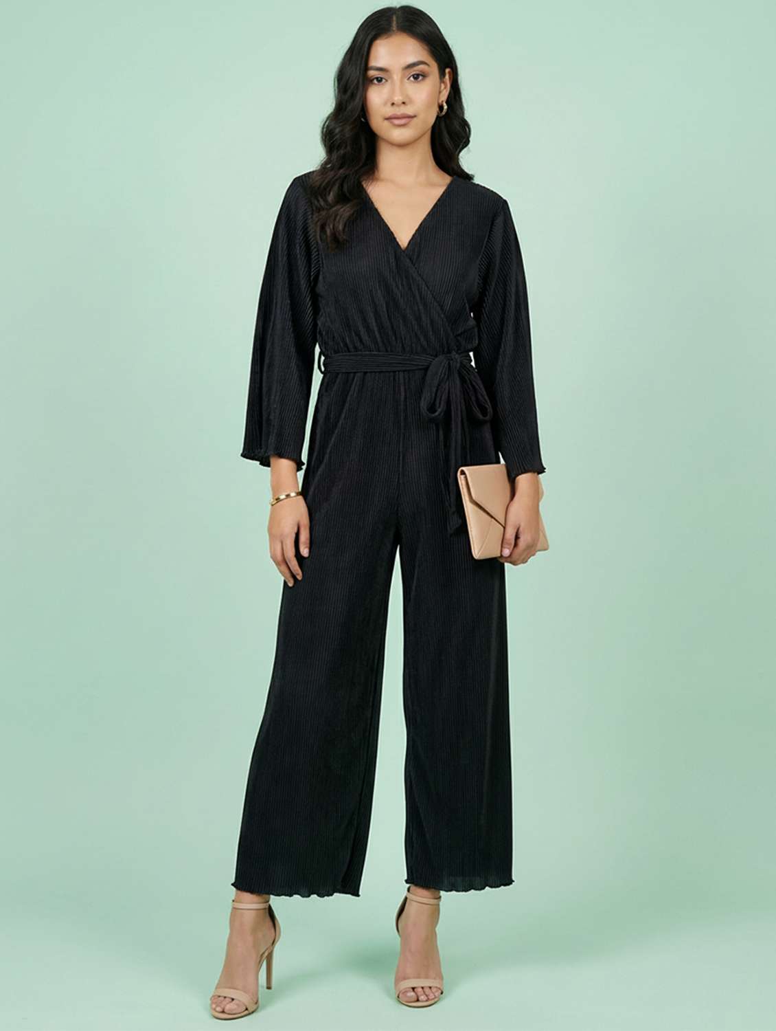 women solid overlap neck jumpsuit - 22397382 -  Standard Image - 3