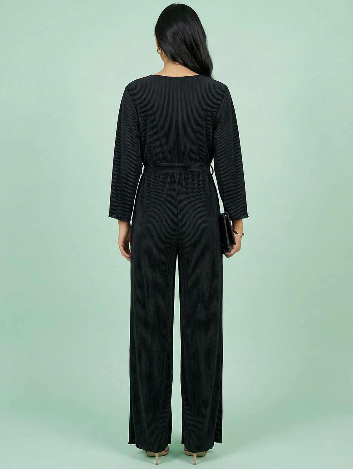 women solid overlap neck jumpsuit - 22397382 -  Standard Image - 5