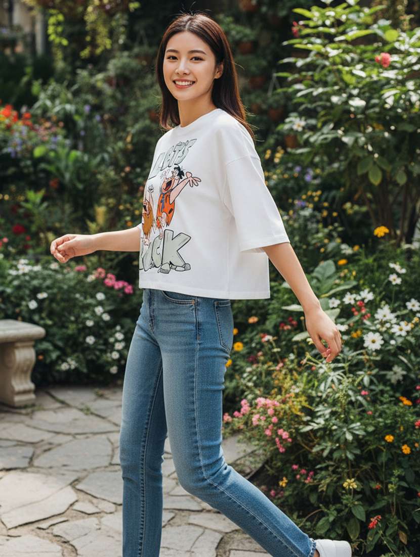 women printed short sleeve boxy t-shirt - 22397444 -  Standard Image - 3