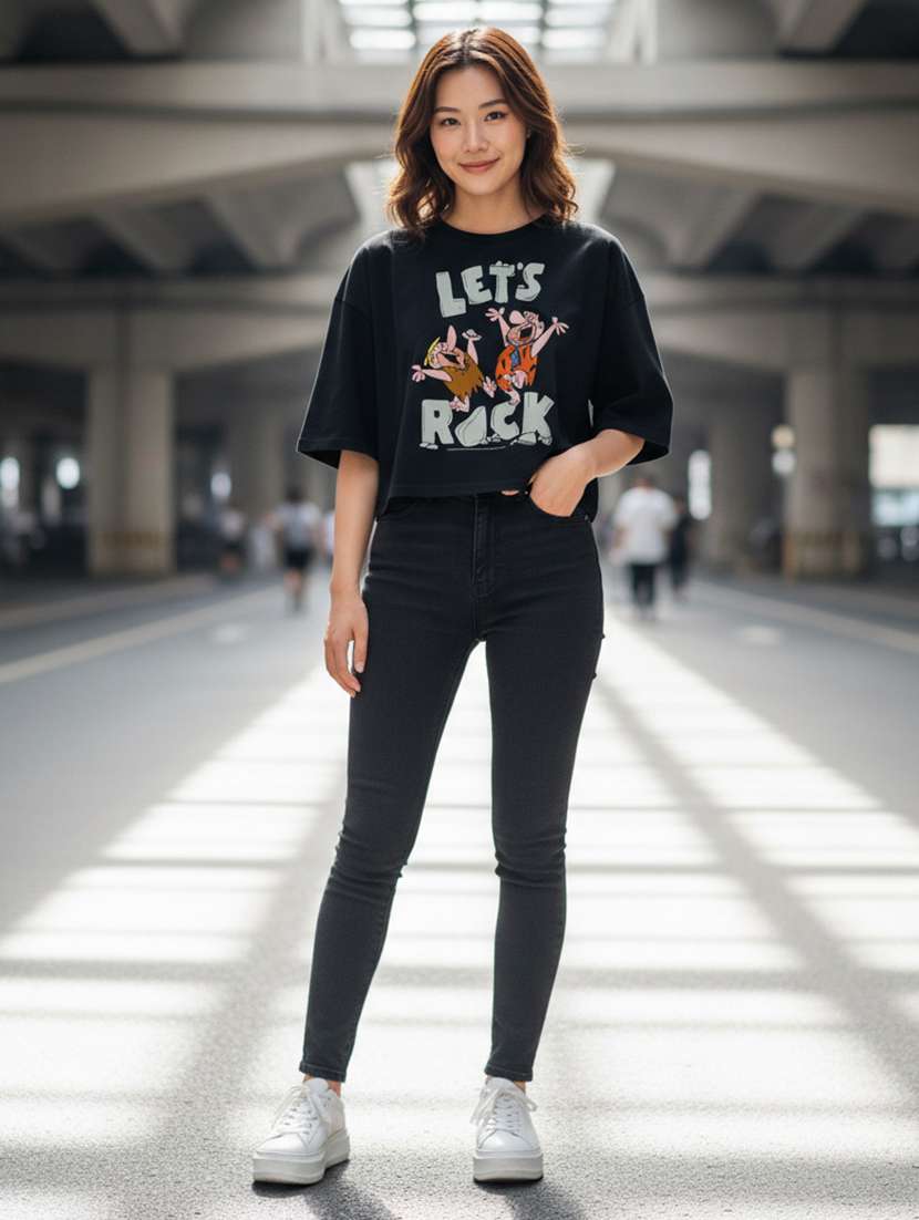 women printed short sleeve crop t-shirt - 22397446 -  Standard Image - 3