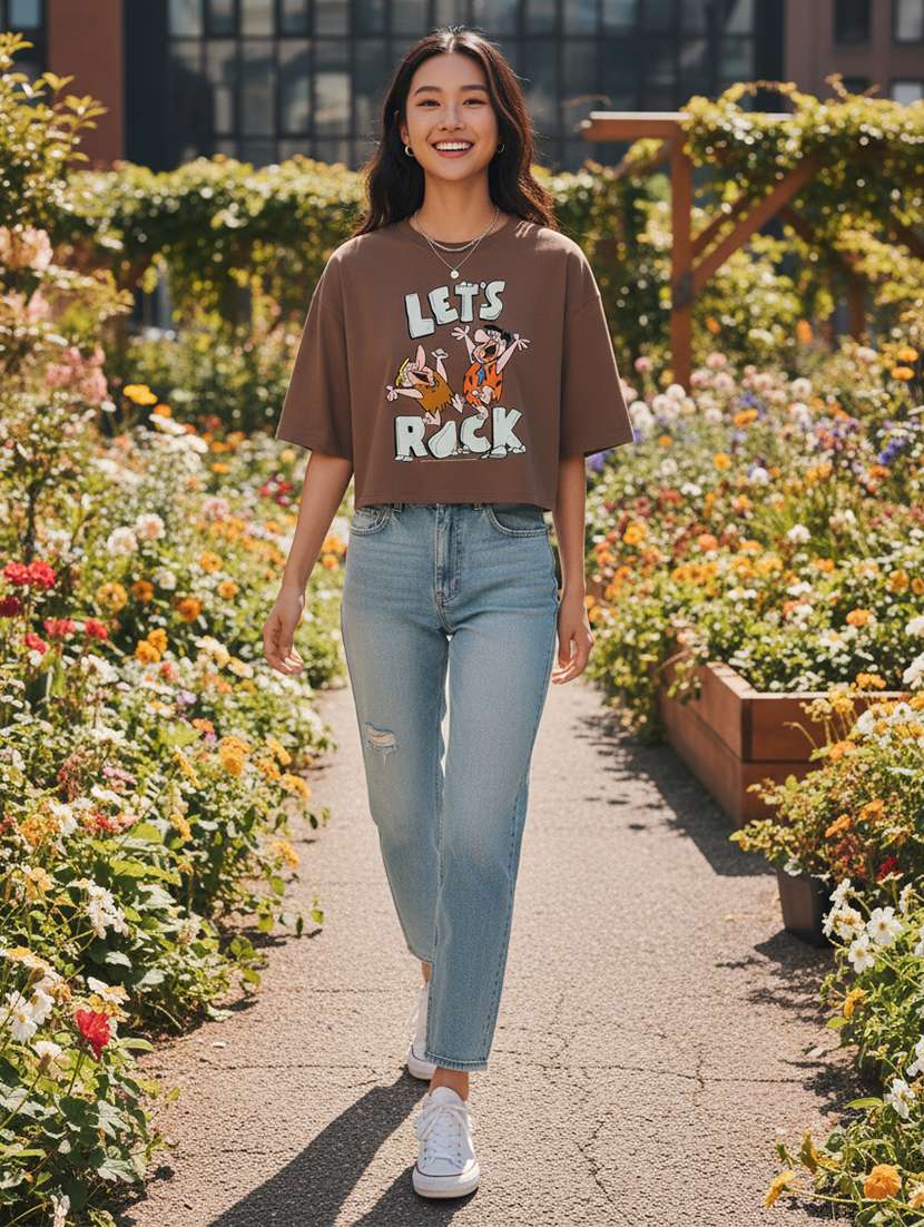 women printed short sleeve crop t-shirt - 22397447 -  Standard Image - 3