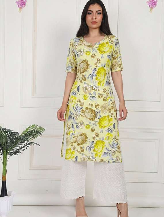 women floral printed short sleeve straight kurta