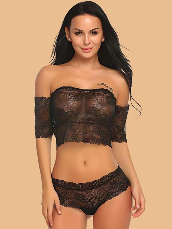 women self designed lace bra and panty set