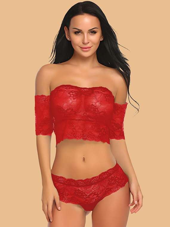 women self designed lace bra and panty set