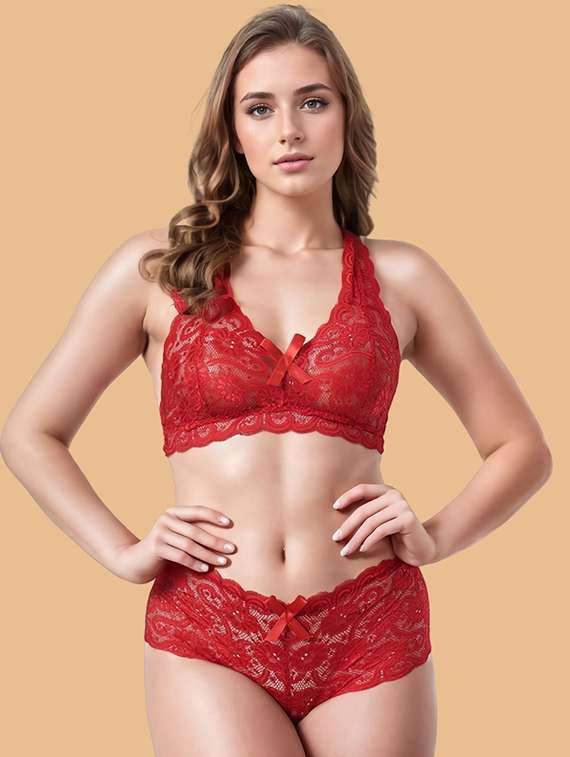 women self designed lace bra and panty set