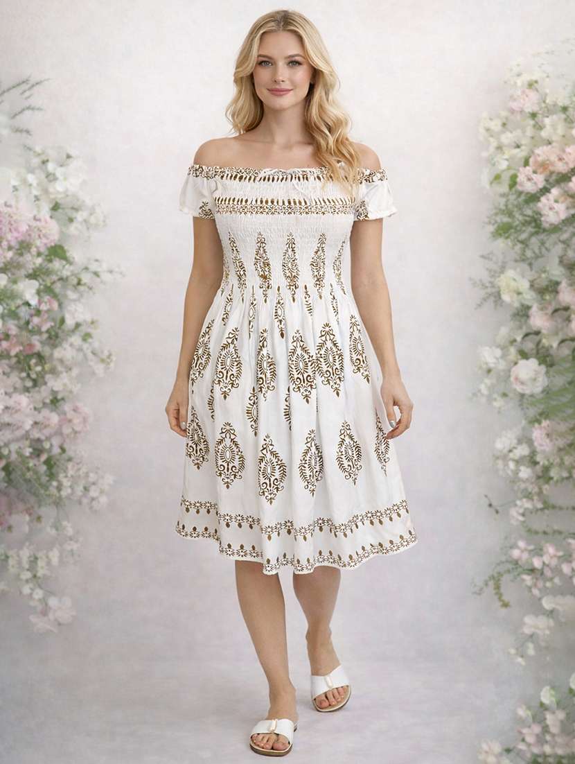 women printed short sleeve fit & flare dress