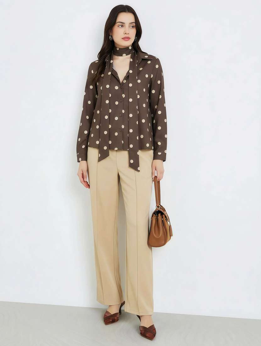 women polka doted long sleeve shirt with neck tie - 22397795 -  Standard Image - 3