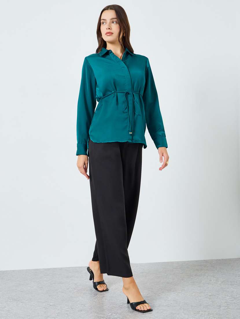 women solid collared long sleeve shirt - 22397796 -  Standard Image - 3