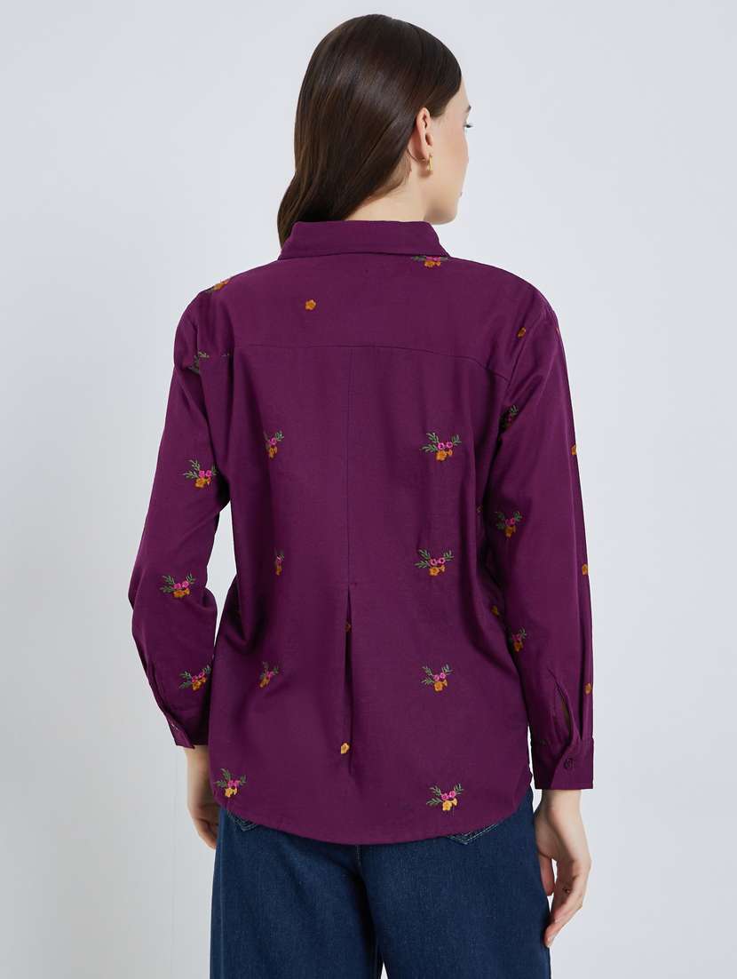 women embroidered collared long sleeve shirt - 22397799 -  Standard Image - 3