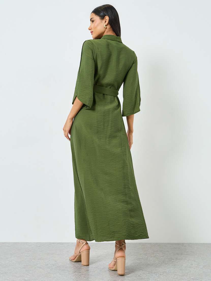 women solid collared belted shirt dress - 22397817 -  Standard Image - 3