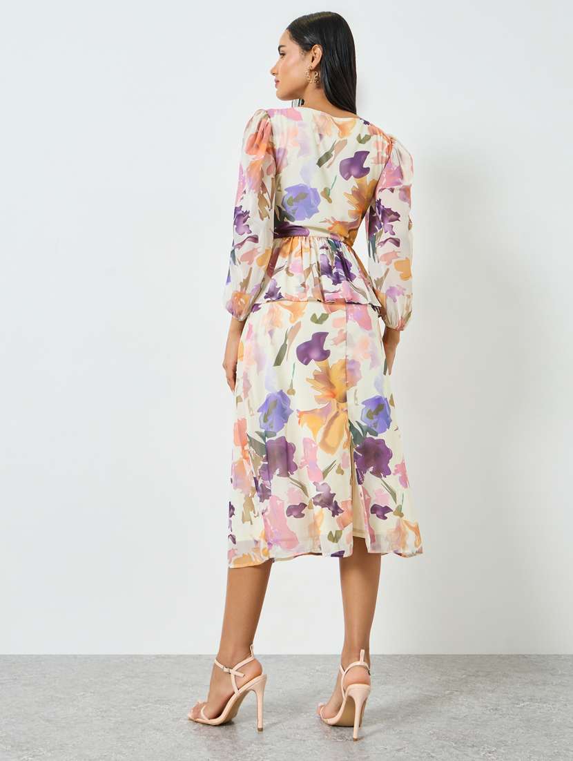 women printed puff sleeve peplum dress - 22397824 -  Standard Image - 3