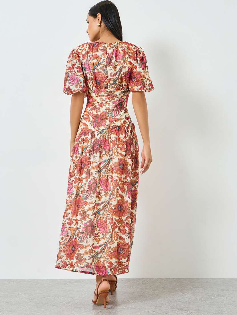 women floral print puff sleeve a-line dress - 22397828 -  Standard Image - 3