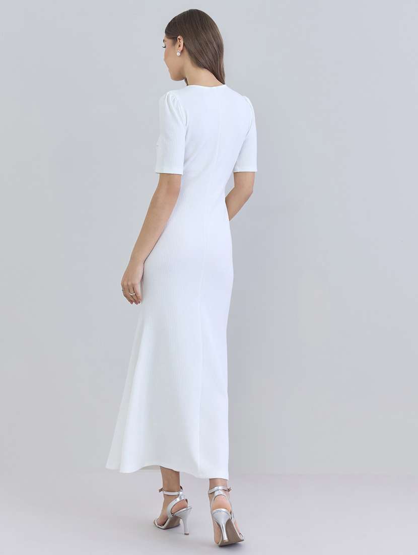 women solid puff sleeve bodycon dress - 22397832 -  Standard Image - 3