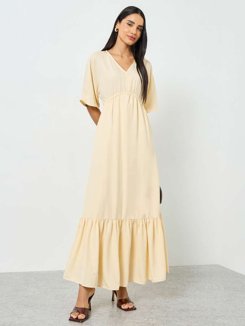 women solid short sleeve tiered dress