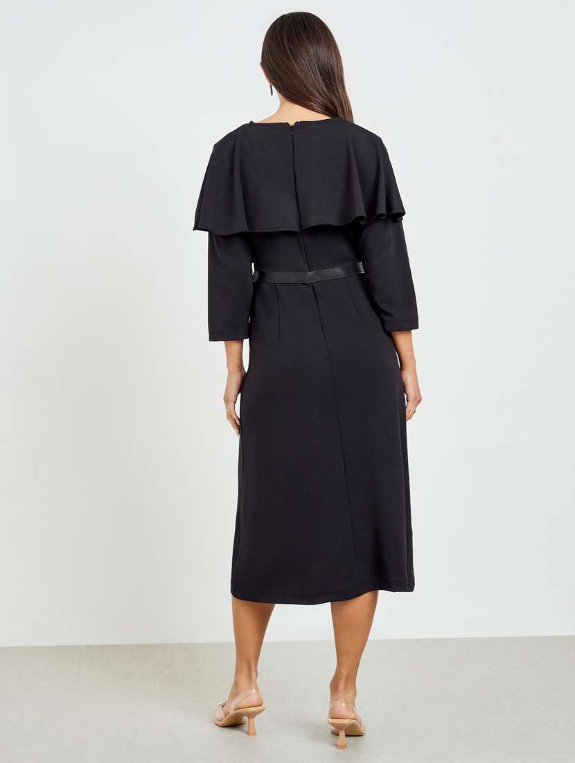 women solid three quarter sleeve shirt dress - 22397839 -  Standard Image - 3