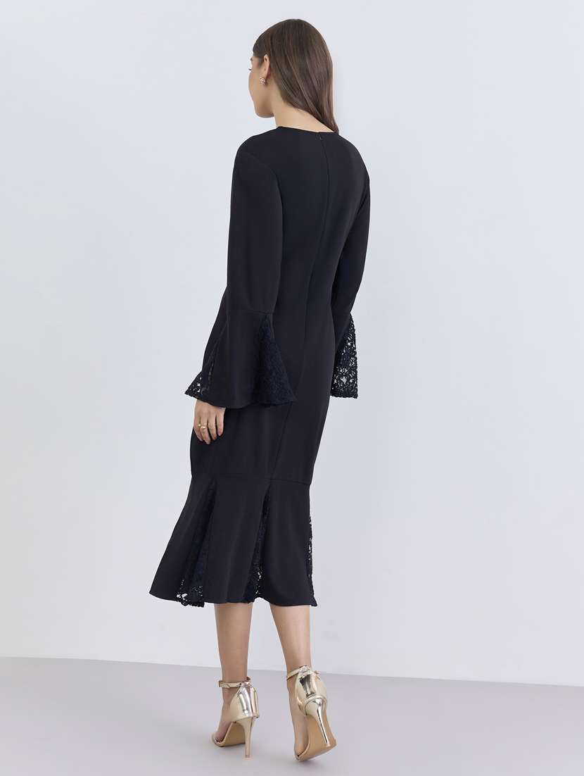 women solid bell sleeve bodycon dress - 22397844 -  Standard Image - 3