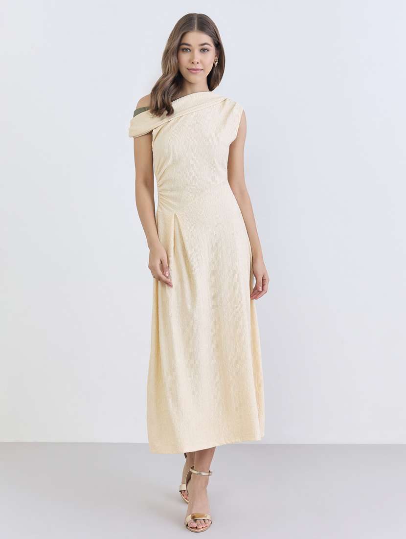 women solid single shoulder a-line dress