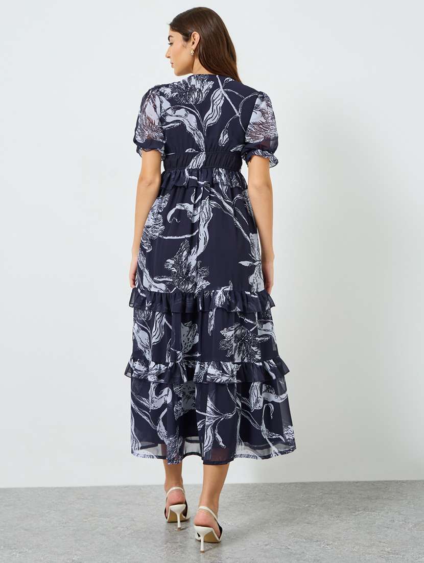 women floral print puff sleeve tiered dress - 22397850 -  Standard Image - 3