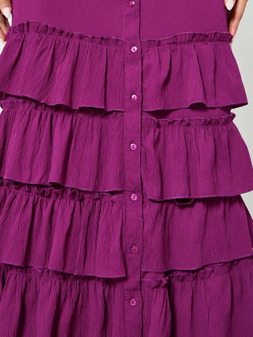 women solid collared long sleeve ruffle dress - 22397852 -  Standard Image - 5