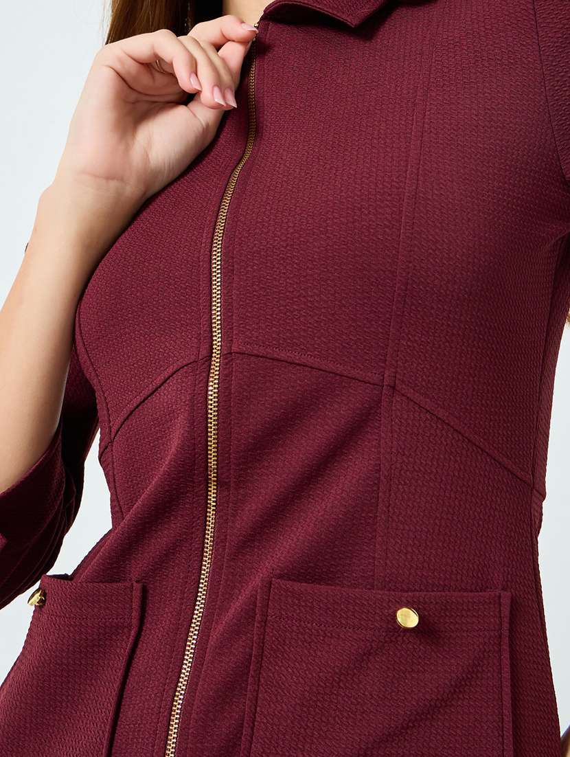 women solid collared shirt dress - 22397855 -  Standard Image - 3
