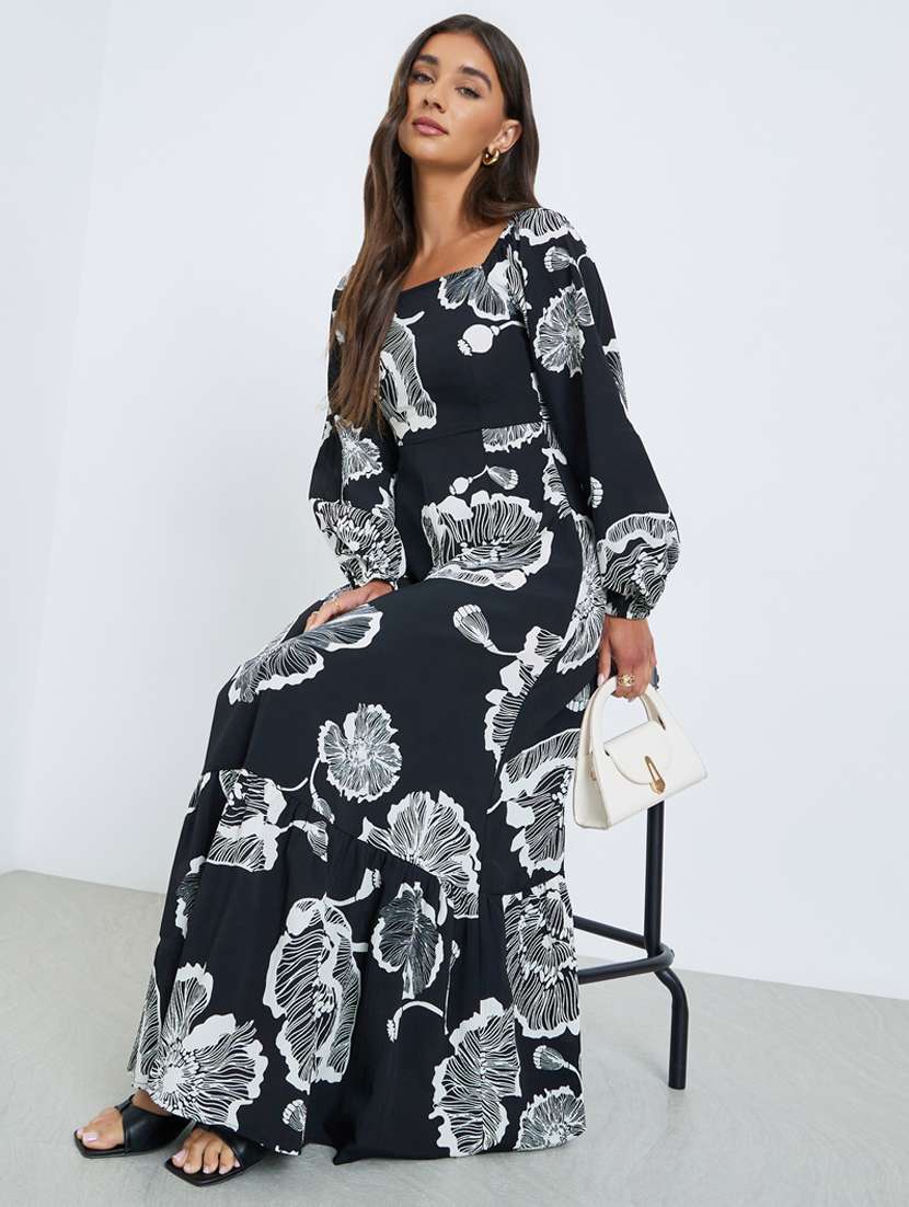 women floral print puff sleeve tiered dress - 22397862 -  Standard Image - 3