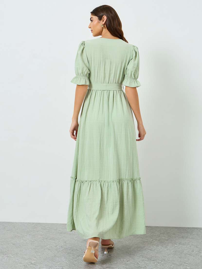 women solid puff sleeve tiered dress - 22397863 -  Standard Image - 3