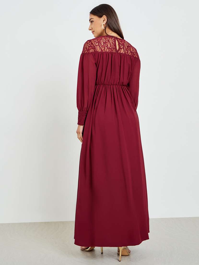 women solid bishop sleeve  fit & flared dress - 22397865 -  Standard Image - 3