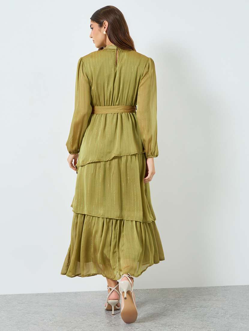 women solid bishop sleeve layered dress - 22397870 -  Standard Image - 3