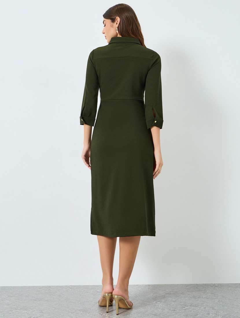 women solid collared bodycon dress - 22397873 -  Standard Image - 3