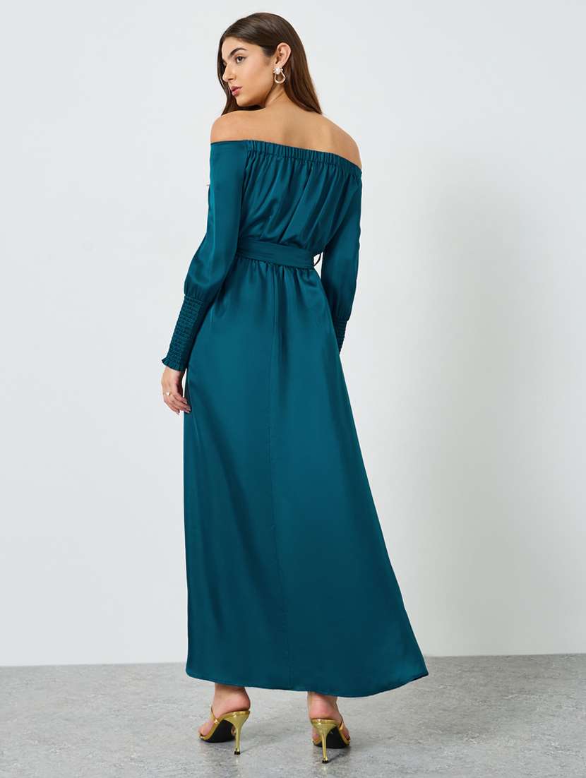 Women Solid Off Shoulder Long Sleeve A-line Dress - 22397874 -  Standard Image - 3
